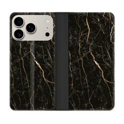 Housse cuir portefeuille Pour Iphone 18 Pro Texture Marbre Noir