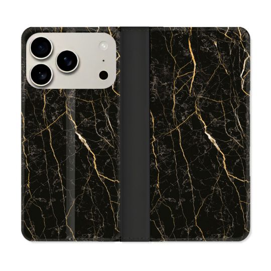Housse cuir portefeuille Pour Iphone 18 Pro Texture Marbre Noir