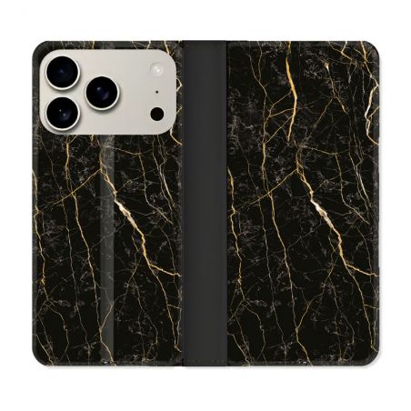 Housse cuir portefeuille Pour Iphone 18 Pro Texture Marbre Noir