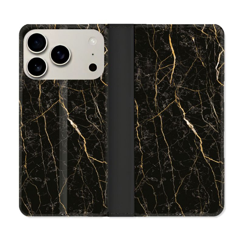 Housse cuir portefeuille Pour Iphone 18 Pro Texture Marbre Noir