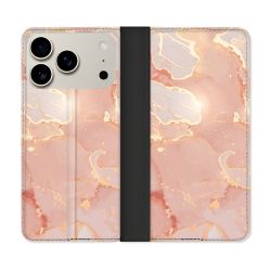 Housse cuir portefeuille Pour Iphone 18 Pro Texture Marbre Rose