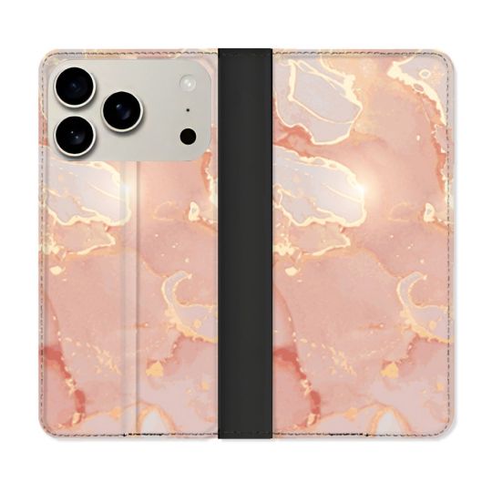 Housse cuir portefeuille Pour Iphone 18 Pro Texture Marbre Rose