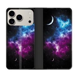 Housse cuir portefeuille Pour Iphone 18 Pro Univers Bleu Violet