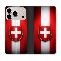 Housse cuir portefeuille Pour Iphone 18 Pro Voyage Drapeau Suisse