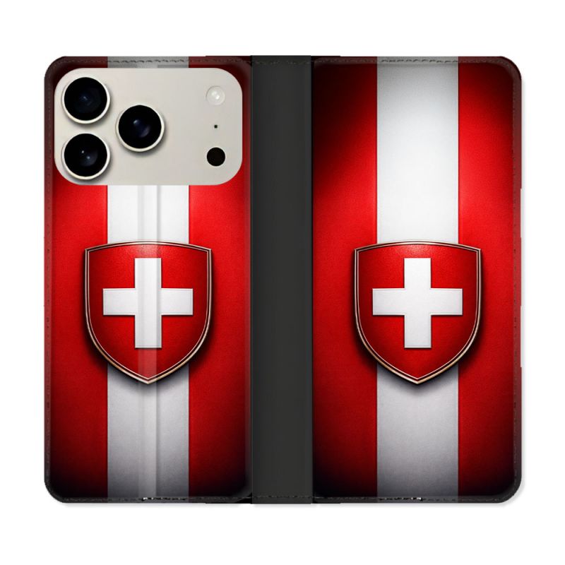 Housse cuir portefeuille Pour Iphone 18 Pro Voyage Drapeau Suisse