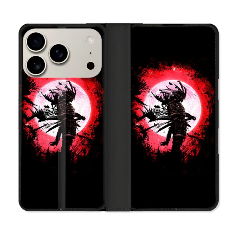 Housse cuir portefeuille Pour Iphone 18 Pro Voyage Japon Samourai