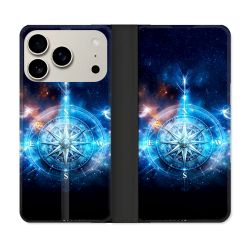 Housse cuir portefeuille Pour Iphone 18 Pro Voyage Rose des Vents Stellaire