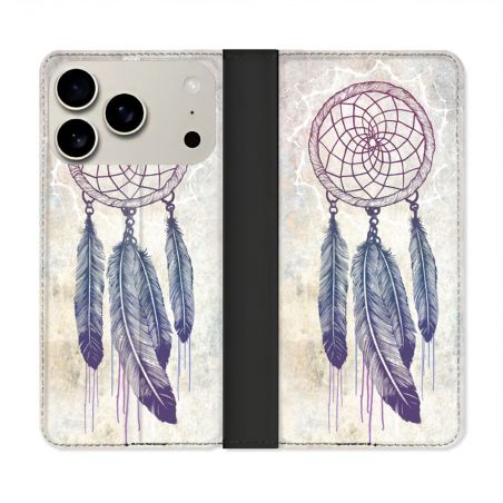 Housse cuir portefeuille Pour Iphone 18 Pro Zen Attrape Reve Blanc