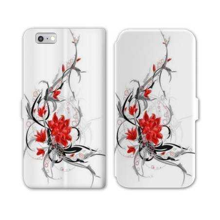 RV Housse cuir portefeuille Iphone 8 fleurs
