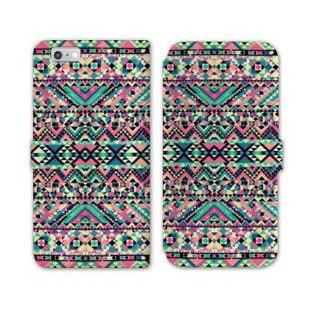 RV Housse cuir portefeuille Iphone 8 motifs Aztec azteque