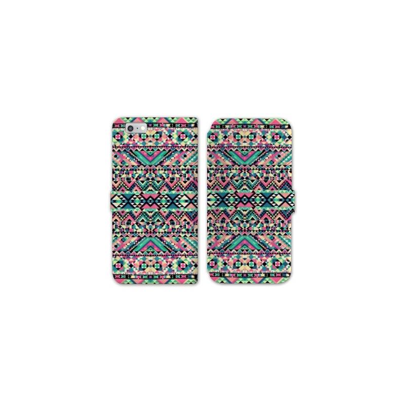 RV Housse cuir portefeuille Iphone 8 motifs Aztec azteque