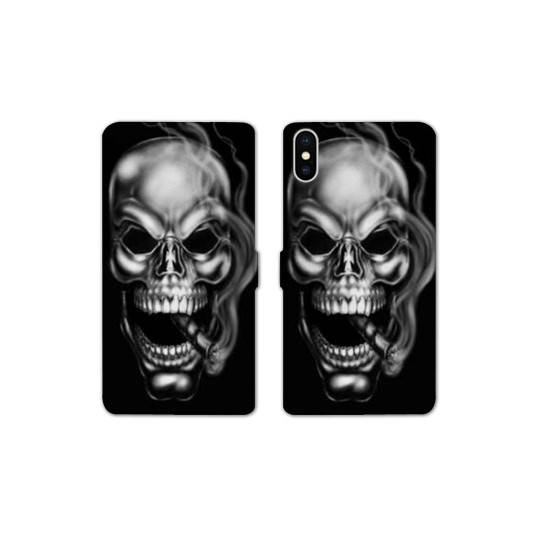RV Housse cuir portefeuille Iphone x tete de mort
