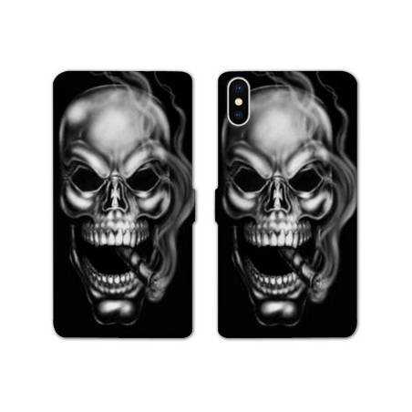 RV Housse cuir portefeuille Iphone x tete de mort