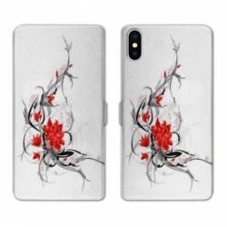 RV Housse cuir portefeuille Iphone x fleurs