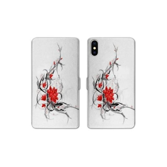 RV Housse cuir portefeuille Iphone x fleurs