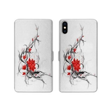 RV Housse cuir portefeuille Iphone x fleurs