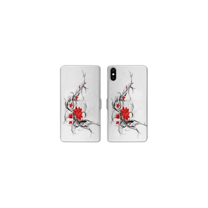 RV Housse cuir portefeuille Iphone x fleurs