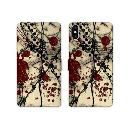 RV Housse cuir portefeuille Iphone x Grunge