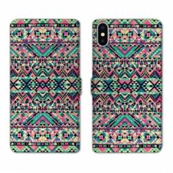 RV Housse cuir portefeuille Iphone x motifs Aztec azteque
