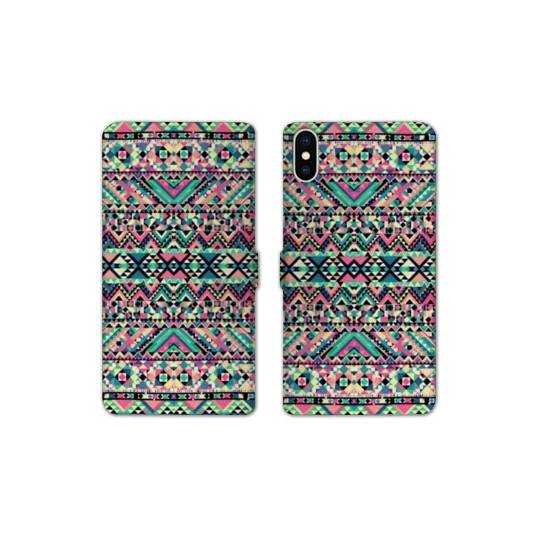 RV Housse cuir portefeuille Iphone x motifs Aztec azteque