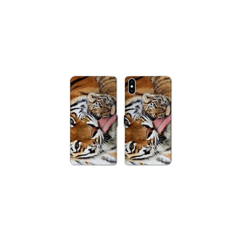 RV Housse cuir portefeuille Iphone x felins