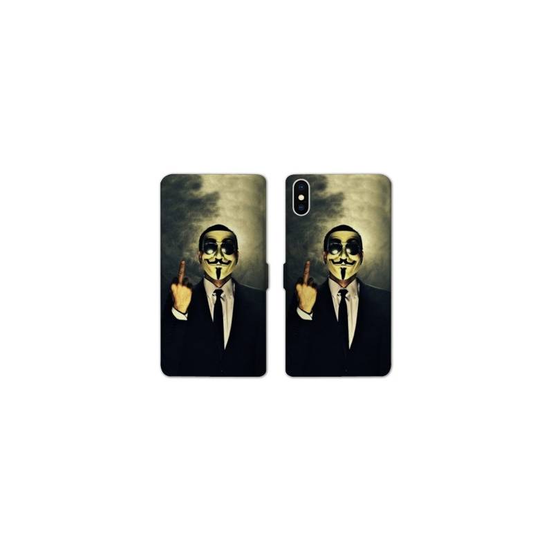 RV Housse cuir portefeuille Iphone x Anonymous