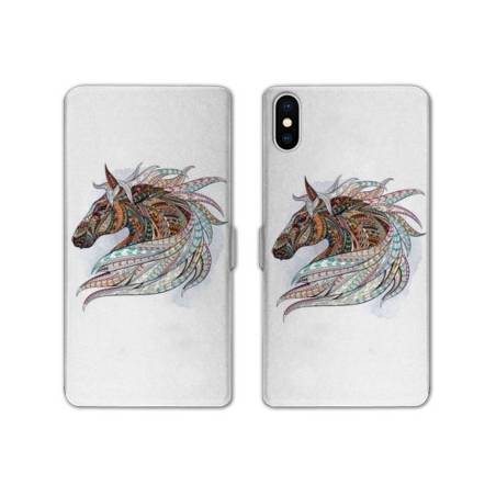 RV Housse cuir portefeuille Iphone x Animaux Ethniques