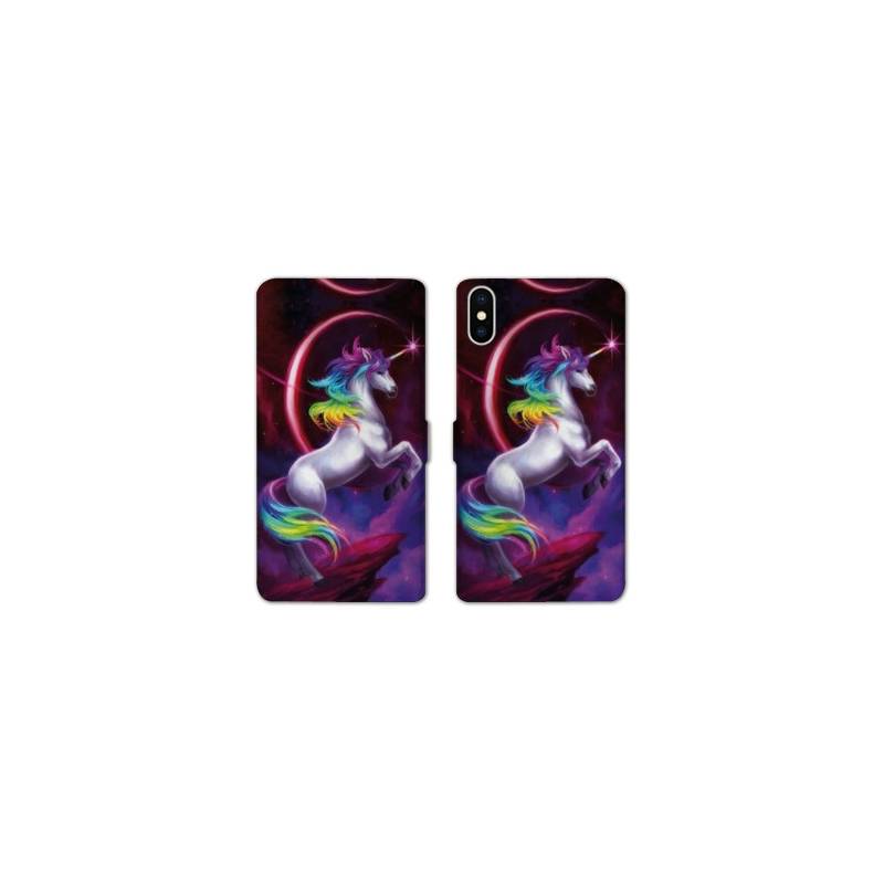 RV Housse cuir portefeuille Iphone X Licorne