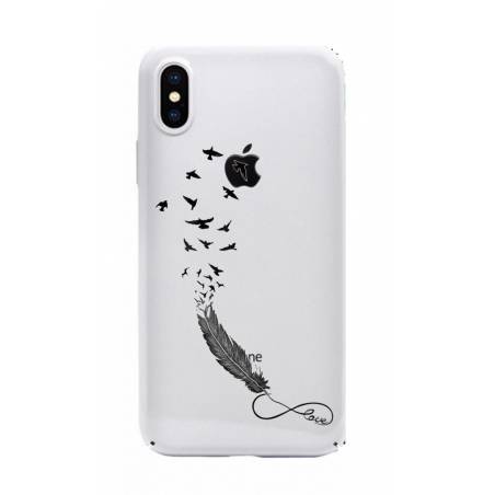 Coque transparente Iphone XS feminine plume infini