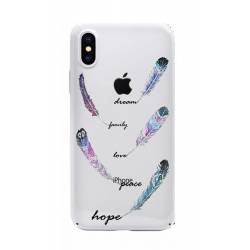 Coque transparente Iphone XS feminine plume couleur