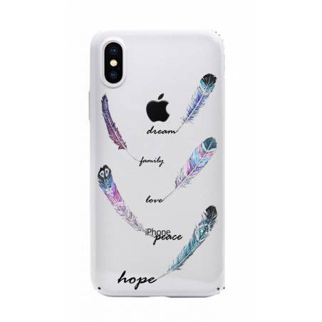 Coque transparente Iphone XS feminine plume couleur