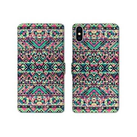 RV Housse cuir portefeuille Iphone XS motifs Aztec azteque
