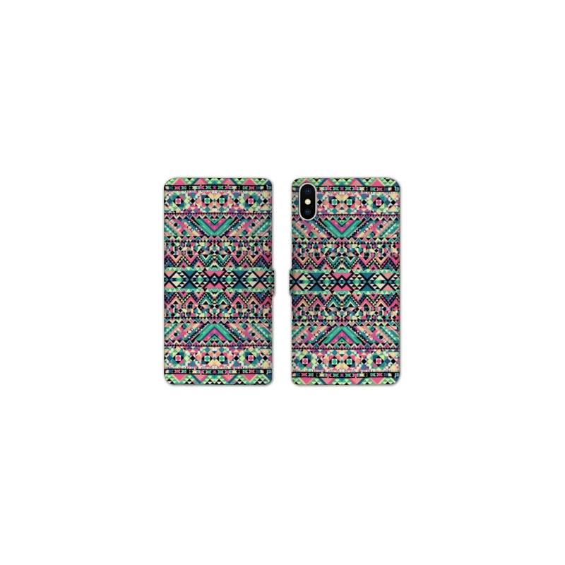 RV Housse cuir portefeuille Iphone XS motifs Aztec azteque
