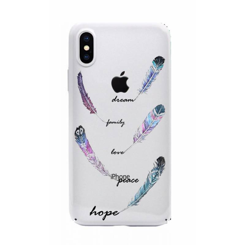 Coque transparente Iphone XS Max feminine plume couleur