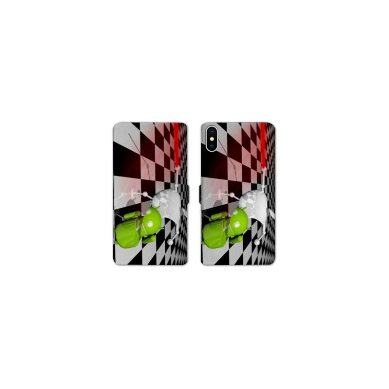 RV Housse cuir portefeuille Iphone XS Max apple vs android