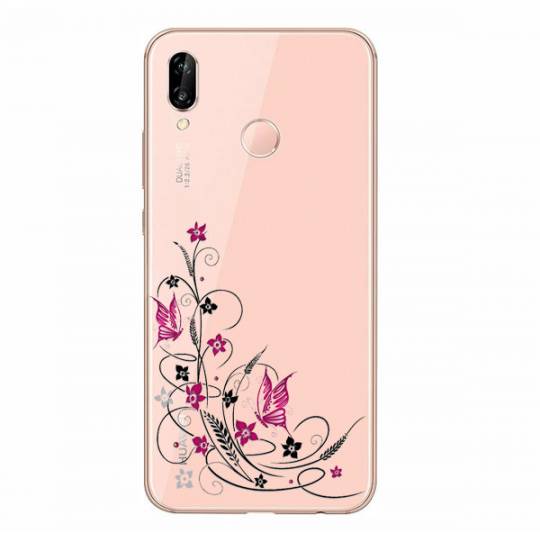 Coque transparente Huawei P30 Lite feminine fleur papillon