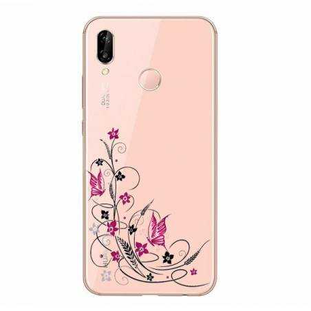 Coque transparente Huawei P30 Lite feminine fleur papillon