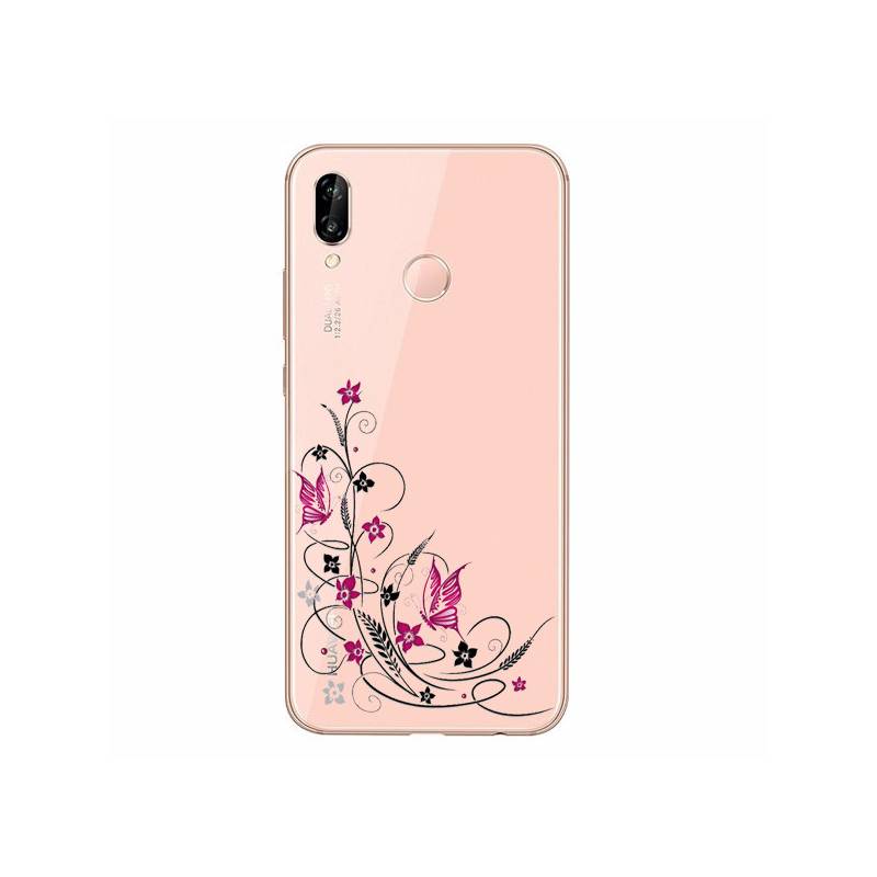 Coque transparente Huawei P30 Lite feminine fleur papillon