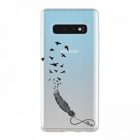 Coque transparente Samsung Galaxy S10e feminine plume infini