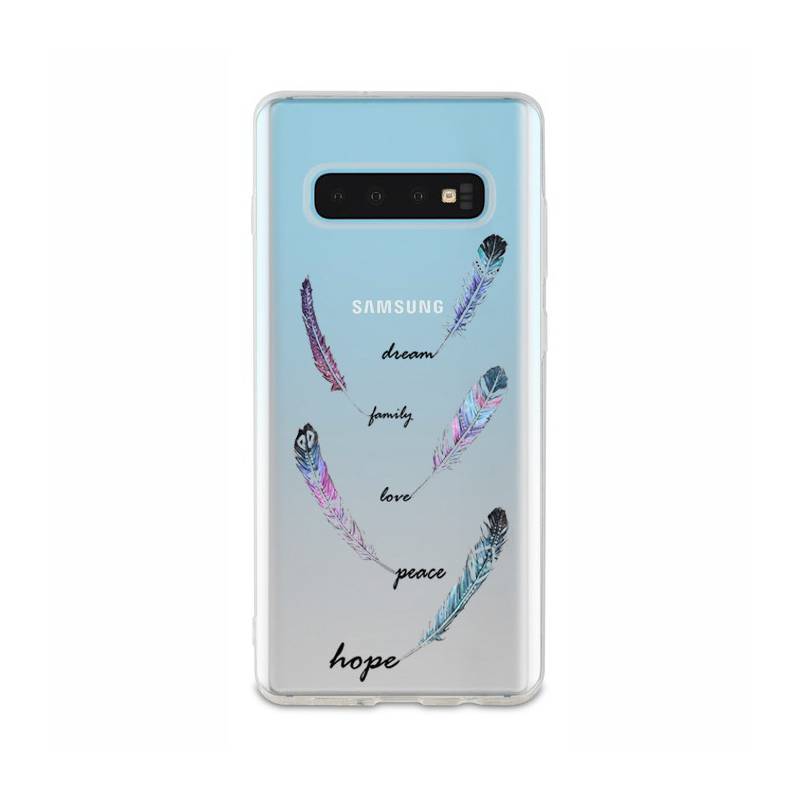 Coque transparente Samsung Galaxy S10 feminine plume couleur