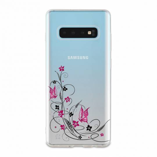 Coque transparente Samsung Galaxy S10 Plus feminine fleur papillon