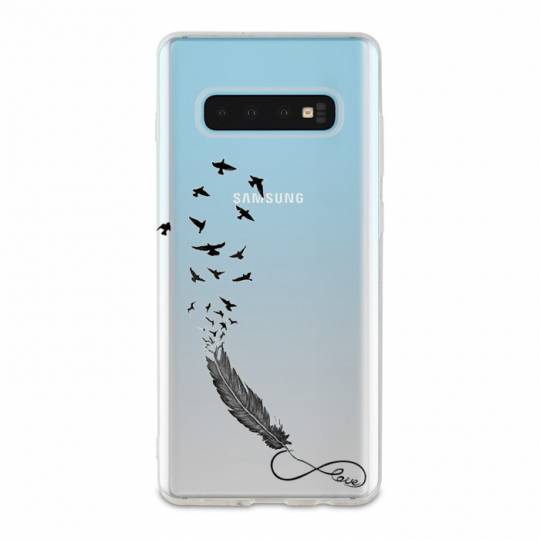 Coque transparente Samsung Galaxy S10 Plus feminine plume infini