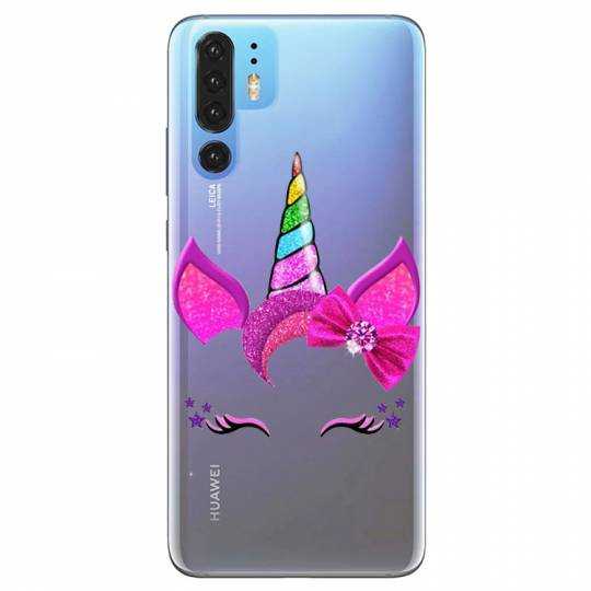 Coque transparente Huawei P30 Pro Licorne paillette