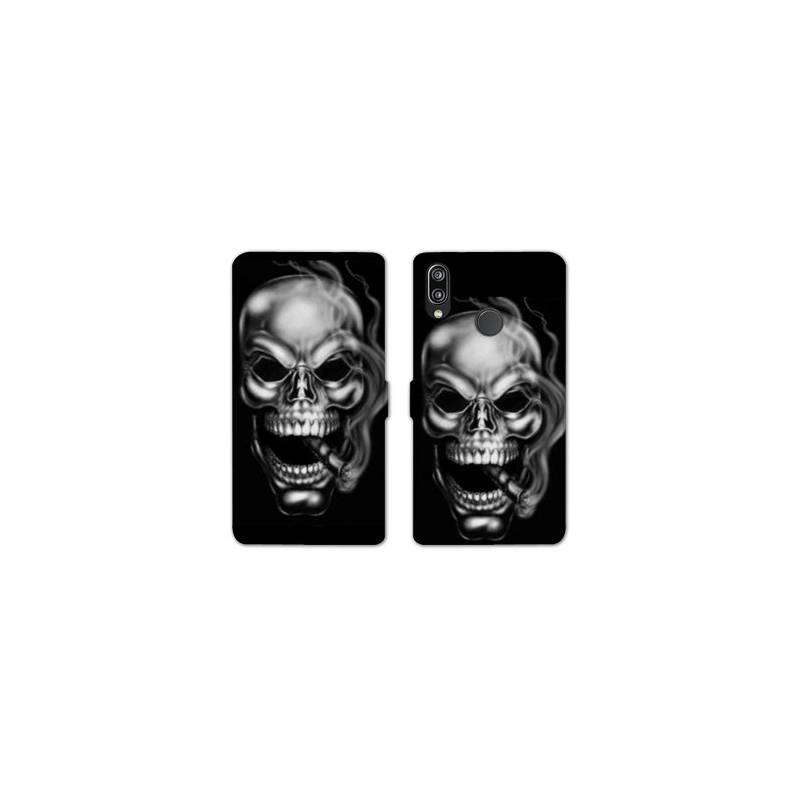 RV Housse cuir portefeuille Huawei P30 LITE tete de mort