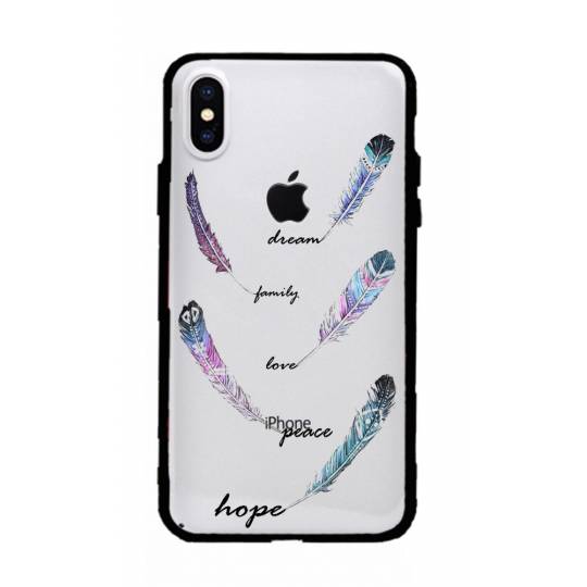 Coque transparente magnetique Apple Iphone X / XS feminine plume couleur