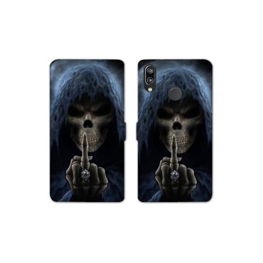 RV Housse cuir portefeuille Samsung Galaxy A40 tete de mort