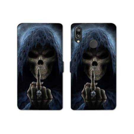 RV Housse cuir portefeuille Samsung Galaxy A40 tete de mort