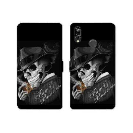 RV Housse cuir portefeuille Samsung Galaxy A40 tete de mort