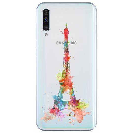 Coque transparente Samsung Galaxy A50 Tour eiffel colore