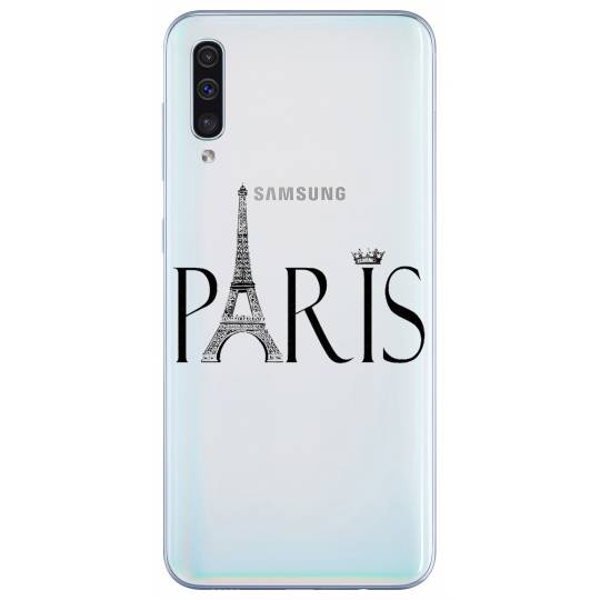 Coque transparente Samsung Galaxy A50 Paris noir